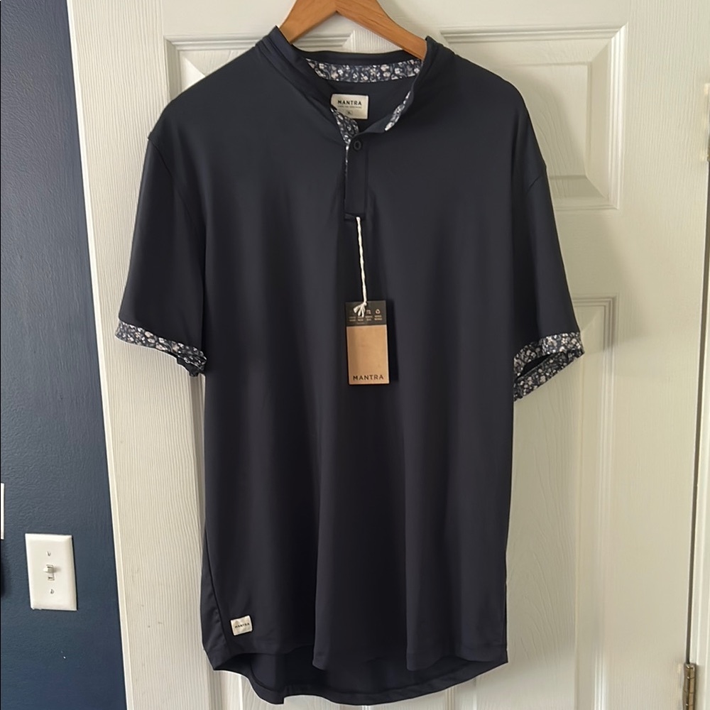 Mantra Navy Golf Polo Shirt with Floral Trim
